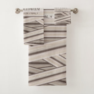 Personalizable Halloween Mummy Stripes Family Name Bath Towel Set