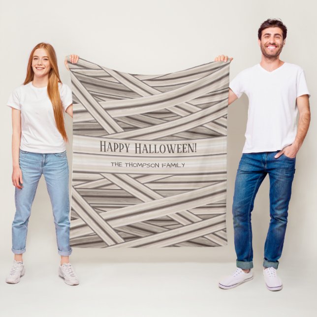 Personalizable Halloween Mummy Stripes Family Name Fleece Blanket (In Situ)