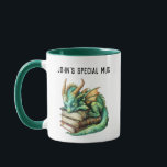 Personalizable "I love Dragons & Books" Mug<br><div class="desc">This personalized cup, with a dragon sleeping on a bookcase, is perfect for all lovers of books and dragonflies. The text "John's Special Mug" can be edited, the name changed to your or a friend's name. The second text can also be edited if you prefer something else or if you...</div>
