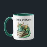 Personalizable "I love Dragons & Books" Mug<br><div class="desc">This personalized cup, with a dragon sleeping on a bookcase, is perfect for all lovers of books and dragonflies. The text "John's Special Mug" can be edited, the name changed to your or a friend's name. The second text can also be edited if you prefer something else or if you...</div>