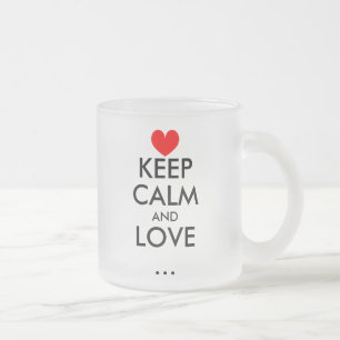 Personalizable Keep Calm love glass mug with heart
