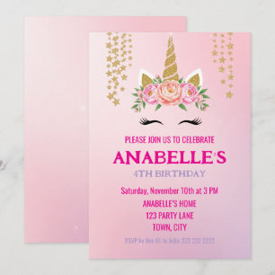Personalizable Magical Unicorn Birthday Invitation