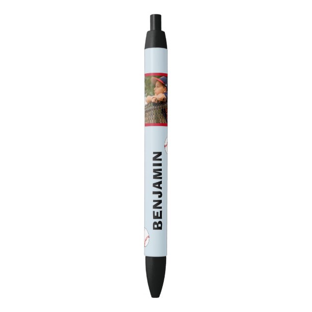 Personalizable Name Photo Baseball Ball Black Ink Pen (Front Vertical)