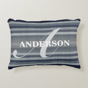 Personalizable Navy Stripes Decorative Cushion