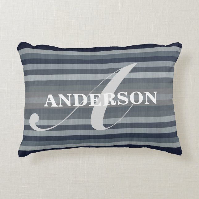 Personalizable Navy Stripes Decorative Cushion (Front)