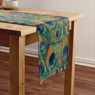 Personalizable Peacock Feather Print Table Runner