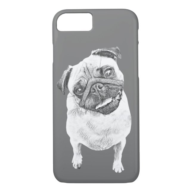 Personalizable Pencil Drawn Pug iPhone Case (Back)