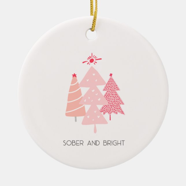 Personalizable Pink Tree Sobriety Christmas Ceramic Tree Decoration (Front)