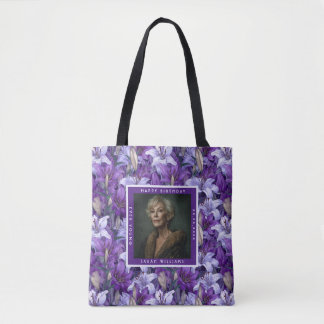 Personalizable Purple Lilies Charm Mum’S Birthday Tote Bag