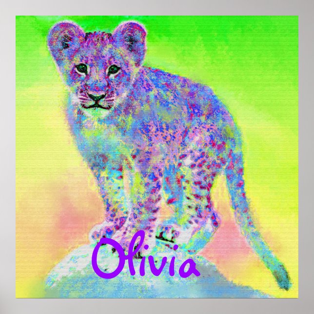 personalizable rainbow lion cub poster (Front)