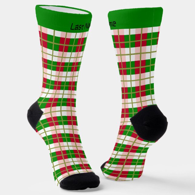 Personalizable Retro Christmas Plaid Pattern Socks (Angled)