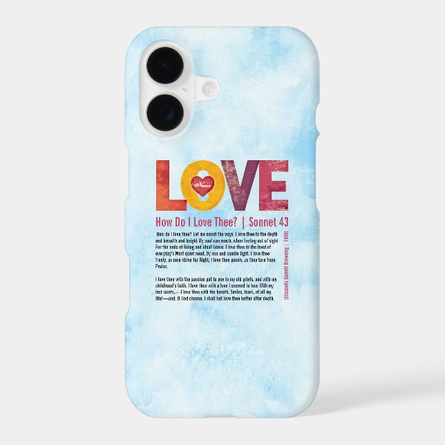 Personalizable Romantic Blue Watercolor Sonnet 43  (Back)