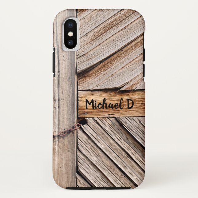 Personalizable Rustic Wooden Door with Chain Lock Case-Mate iPhone Case (Back)
