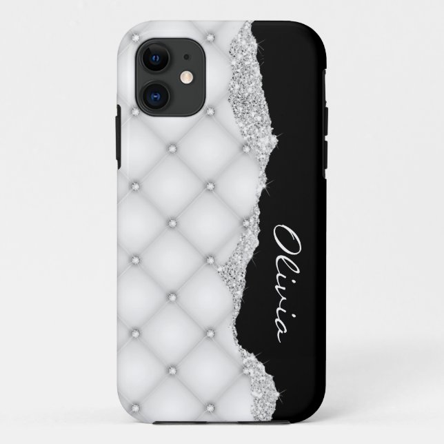 Personalizable Siver Faux Diamond Cristals Quilted Case-Mate iPhone Case (Back)