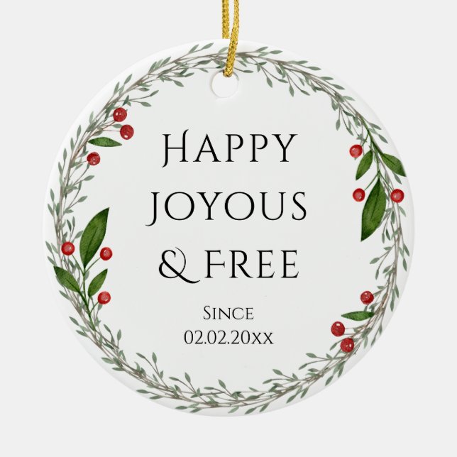 Personalizable Sobriety Date Classic Christmas Ceramic Tree Decoration (Front)