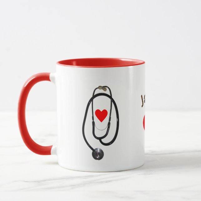 Personalizable, Stethoscope and Heart, Nurse Mug (Left)