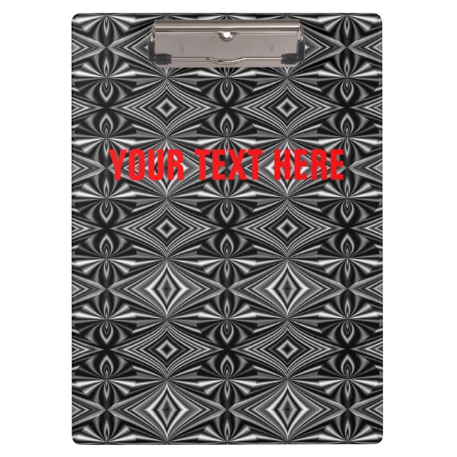 Personalizable Stylish Black White Silver Pattern Clipboard (Front)