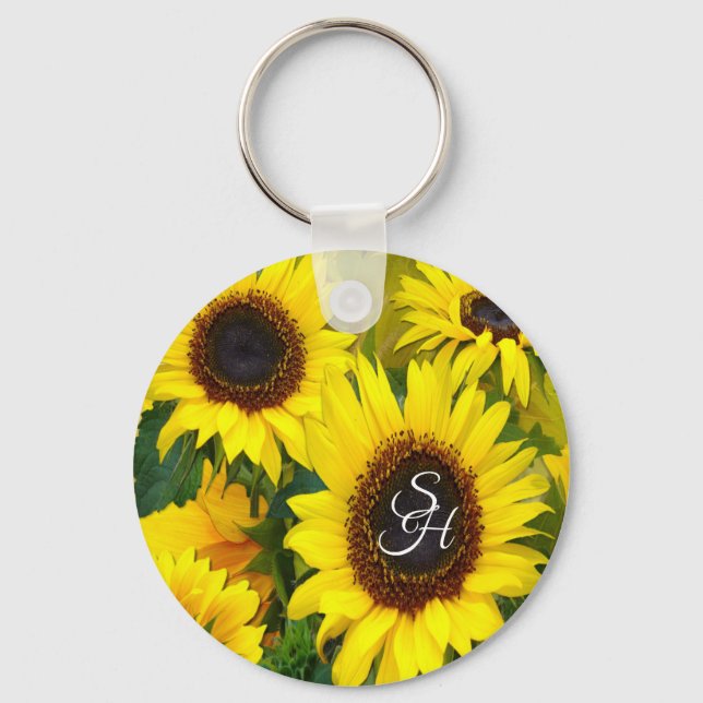 Personalizable Sunny Sunflowers Key Ring (Front)