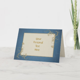 Personalizable Text Blue and Gold Greeting Cards