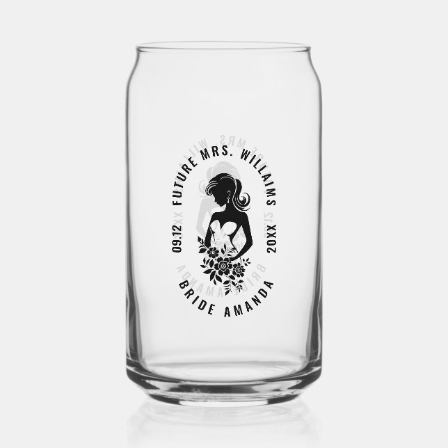 Personalizable Text Bride with Flowers Silhouette  Can Glass (Front)