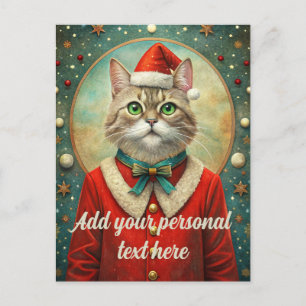 Personalizable text cat santa claus Christmas Postcard