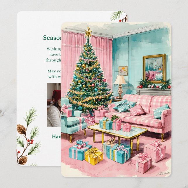 Personalizable Vintage  Flat Holiday Card  (Front/Back)