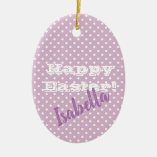 Personalizable Vintage Pink Polka Dot Happy Easter Ceramic Tree Decoration