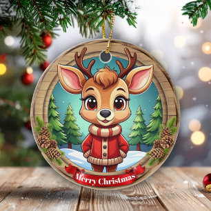 Personalizable Wildlife Winter Animal Holiday 🦌🎄 Ceramic Tree Decoration