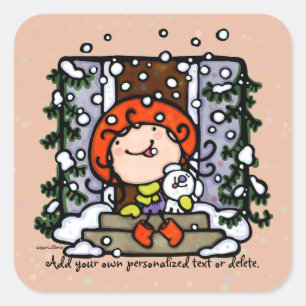 Personalizable Winter Snow Christmas Girl Square Square Sticker