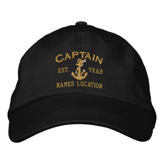 Personalizable YEAR and Names Captain Rope Anchor Embroidered Hat (Front)