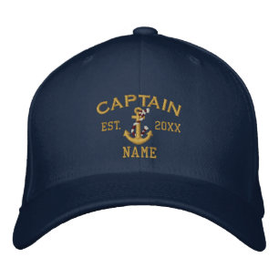 Personalizable YEAR and Names Captain Rope Anchor Embroidered Hat