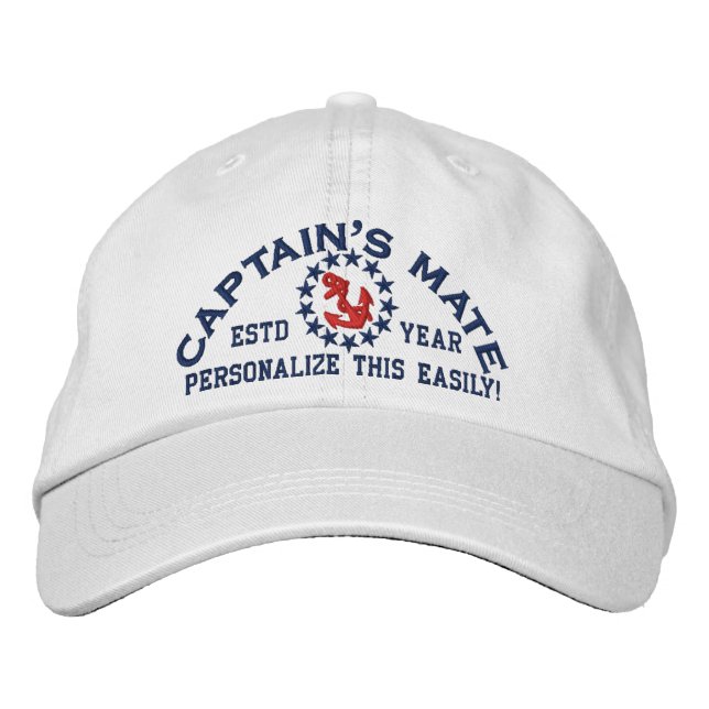 Personalizable YEAR and Names Captain's Mate Embroidered Hat (Front)