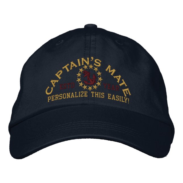 Personalizable YEAR and Names Captain's Mate Embroidered Hat (Front)