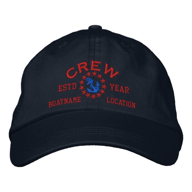 Personalizable YEAR and Names Crew Yacht Flag Embroidered Hat (Front)