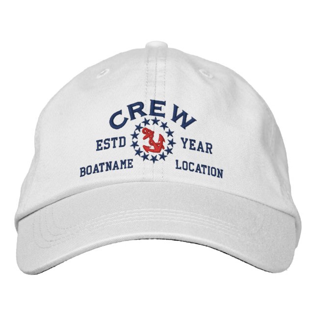 Personalizable YEAR and Names Crew Yacht Flag Embroidered Hat (Front)