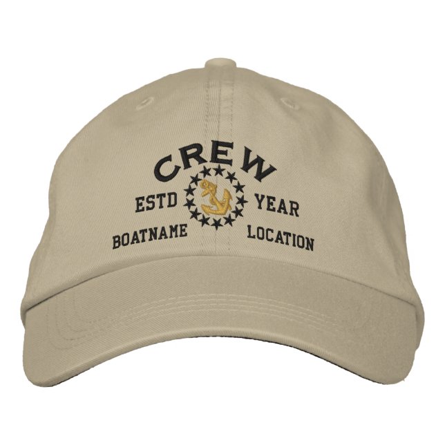 Personalizable YEAR and Names Crew Yacht Flag Embroidered Hat (Front)