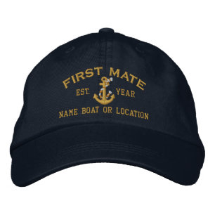 Personalizable YEAR and Names First Mate Anchor Embroidered Hat