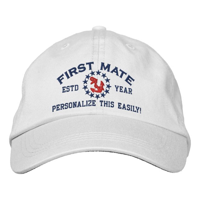 Personalizable YEAR and Names First Mate Yacht Embroidered Hat (Front)