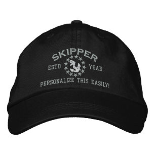 Personalizable YEAR and Names Skipper Yacht Flag Embroidered Hat