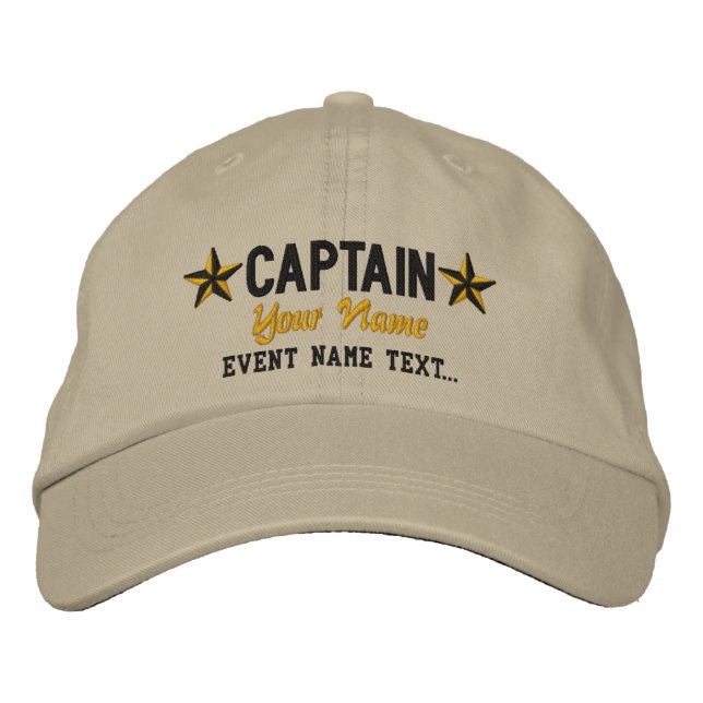 Personalizable Your Name Captain Stars Embroidery Embroidered Hat (Front)
