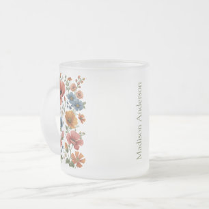 Personalizada Vintage Botanical Poppies Frosted Glass Coffee Mug