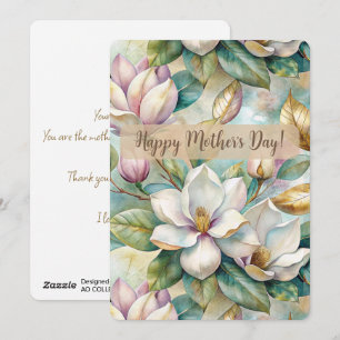 Personalizaed Elegant Magnolia Flowers Holiday Card