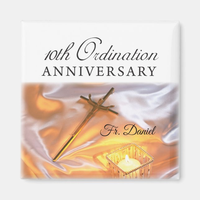 Personalize, 10th Ordination Anniversary, Cross Magnet (Front)