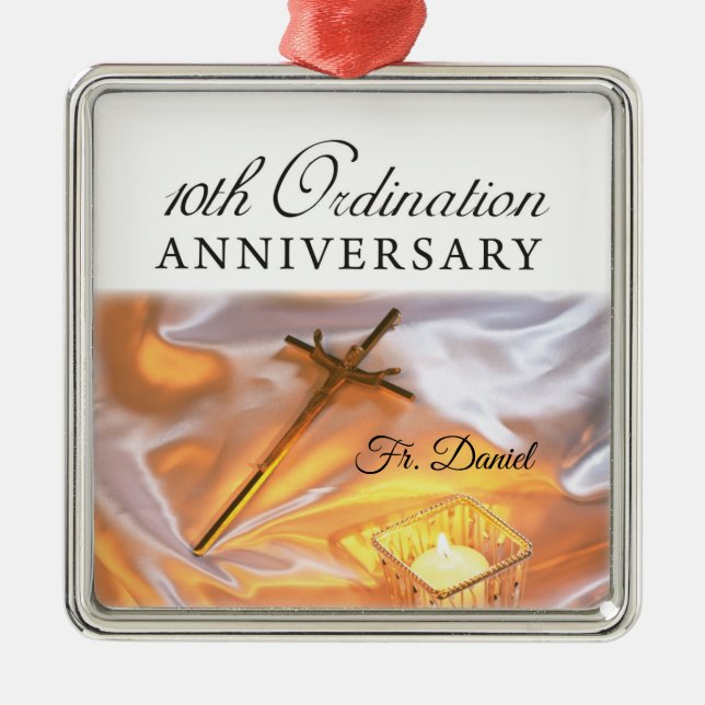Personalize, 10th Ordination Anniversary, Cross Metal Tree Decoration (Front)