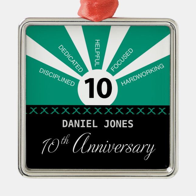 Personalize, 10th Year Employee Anniversary Metal Tree Decoration (Front)