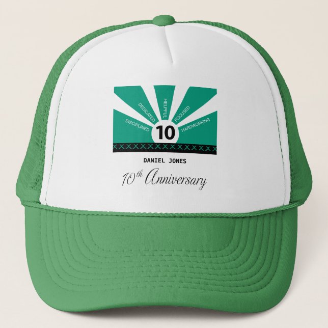 Personalize, 10th Year Employee Anniversary Trucker Hat (Front)