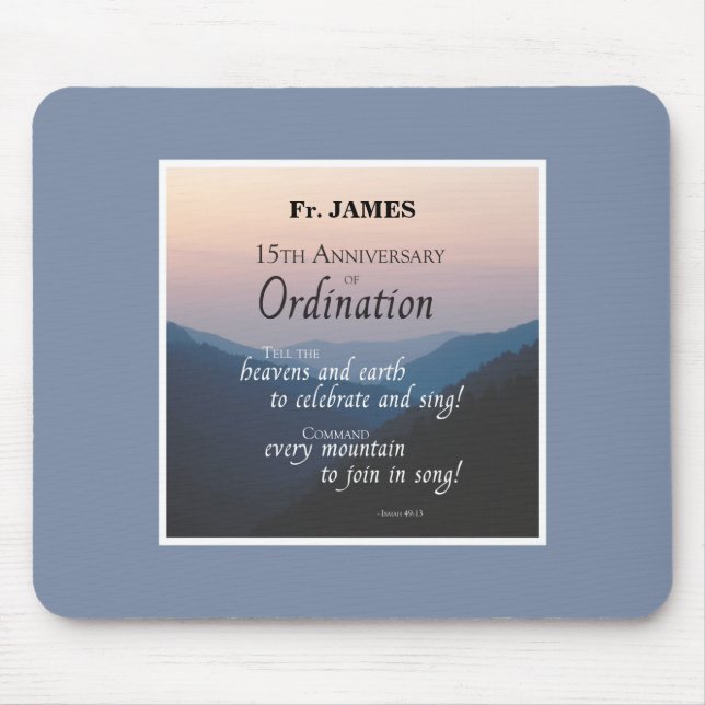 Personalize 15th Anniversary Ordination Congrats Mouse Mat (Front)
