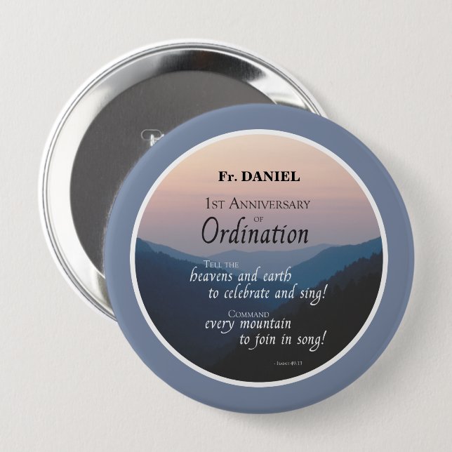 Personalize 1st Anniversary of Ordination Congrats 10 Cm Round Badge (Front & Back)