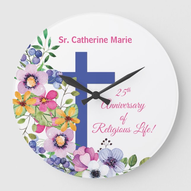 Personalize, 25th Anniversary Nun Religious Life Large Clock (Front)