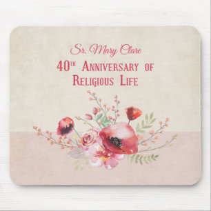 Personalize, 40th Anniversary Nun, Pink and Mouse Mat